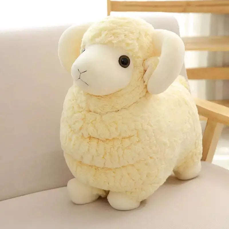 フワフワ 羊のぬいぐるみ 角付き クリームと白