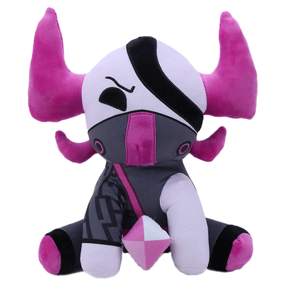 マゼンタ角と眼帯マスクのキャラクターぬいぐるみ クリスタル付き