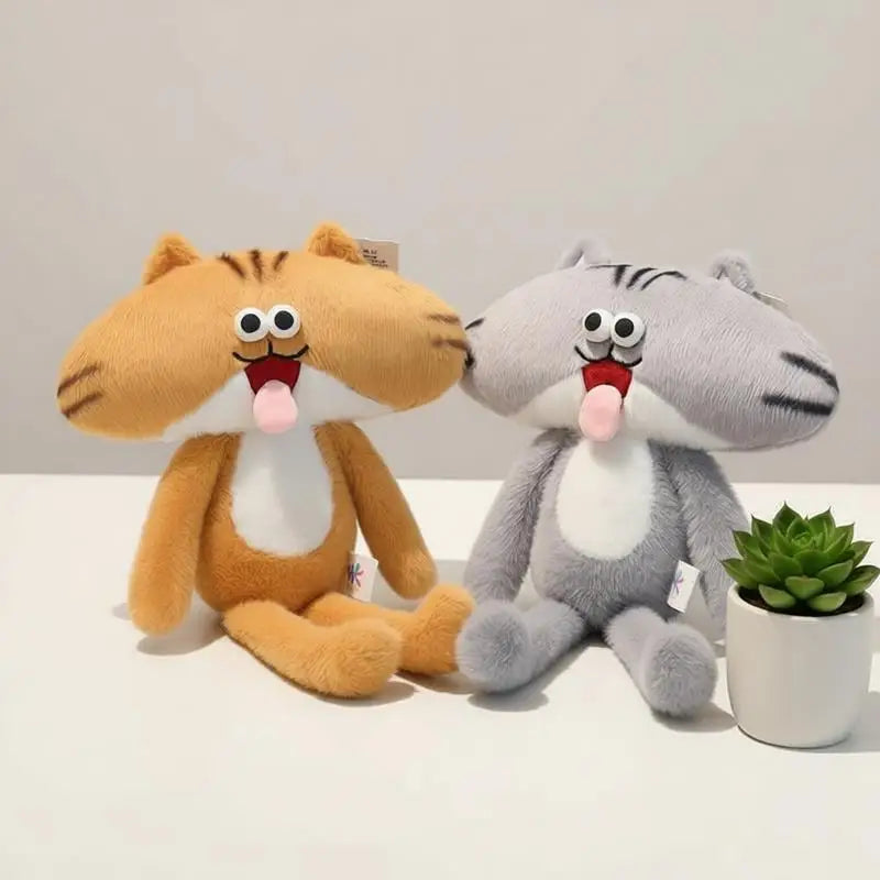 ユニークな顔のふわふわぬいぐるみ 黒とグレーのペア