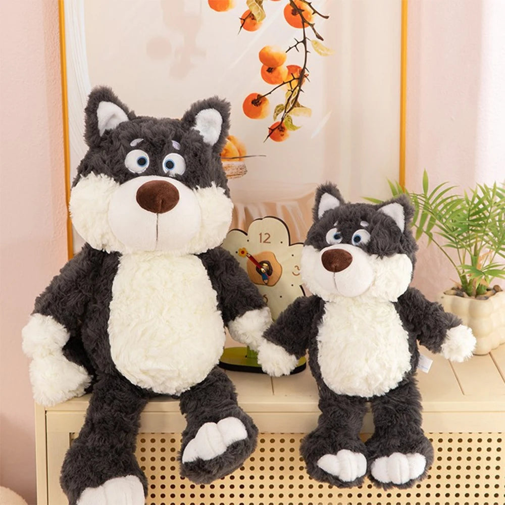 かわいいふわふわ黒白ハスキー犬のぬいぐるみ