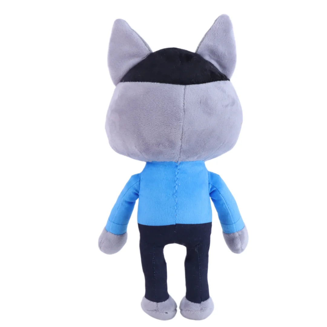 グレー猫の警備員ぬいぐるみ ブルー制服とキャップ