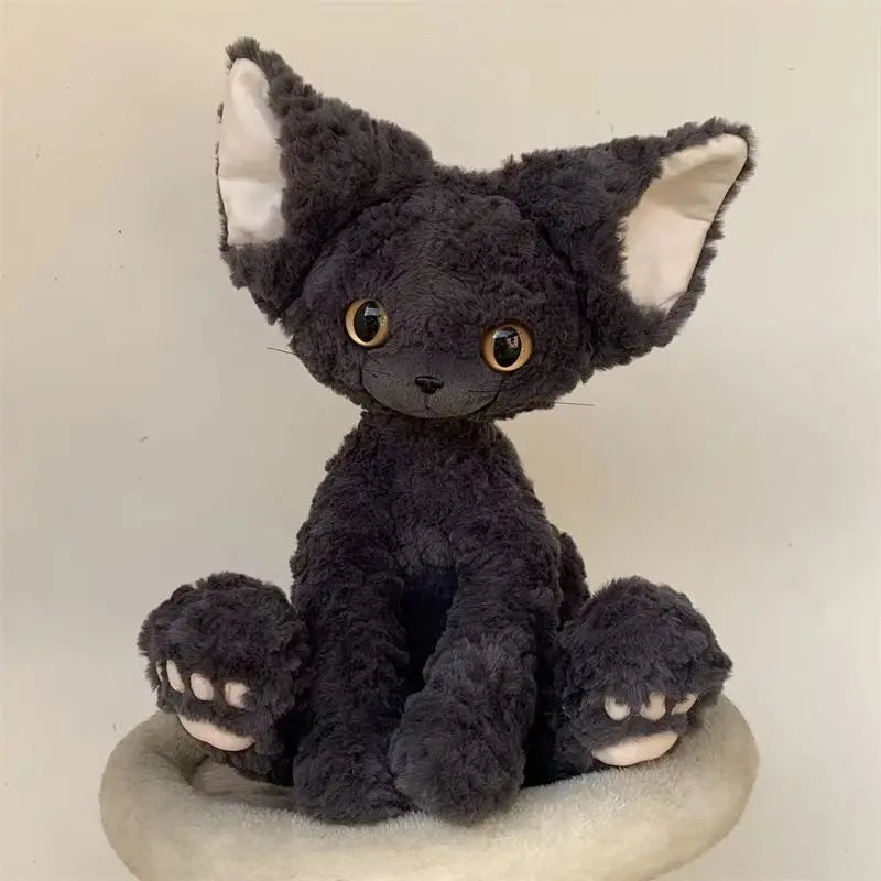Cute Black Cat Plush Toy Throw Pillow Kawai Khaki Curly Black Cat Long Hair Doll Stuffed Animals Festive Gifts For Kids Birthday