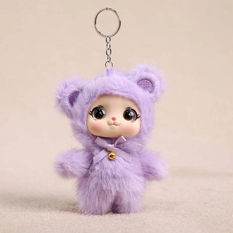うるうる瞳のふわふわピンクうさぎキーホルダー 鈴付き