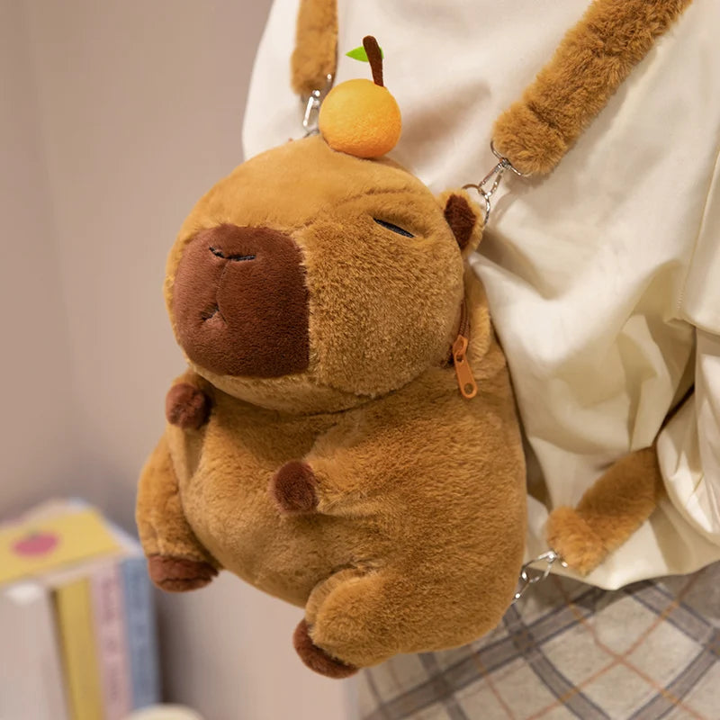 カピバラ ぬいぐるみ ふわふわ ショルダーバッグ みかん付き