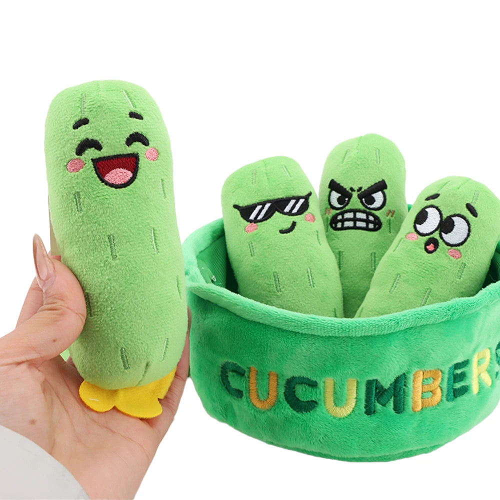 16cm Cute A Basket of Multi-expression Cucumber Plush Toys Six Expressive Cucumbers In the Basket Toys for Kids Birthday Gifts