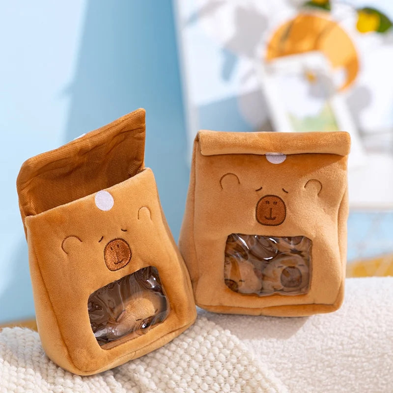 Cartoon A Bag of Capybara Snacks Doll Adorable Stuffed Capibara Doll Snack Bag Plush Toys Creative Pudding Bag Kawaii Kids Gifts