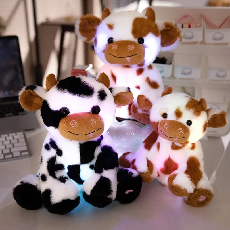 光る かわいい 舌出し 茶色い斑点 牛のぬいぐるみ