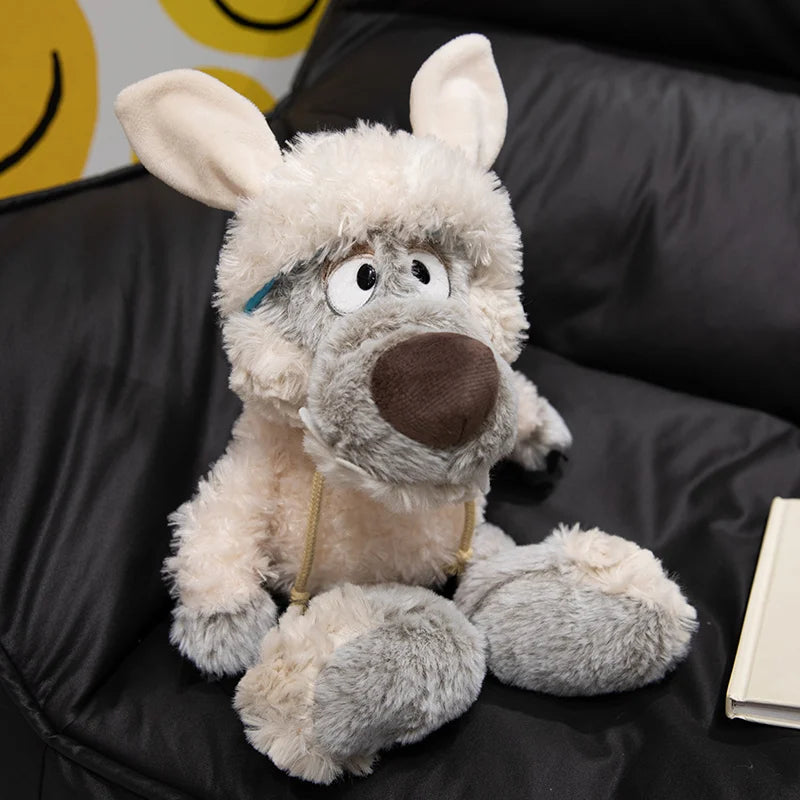 もこもこパーカーの動物ぬいぐるみ グレー＆ベージュ 2体セット