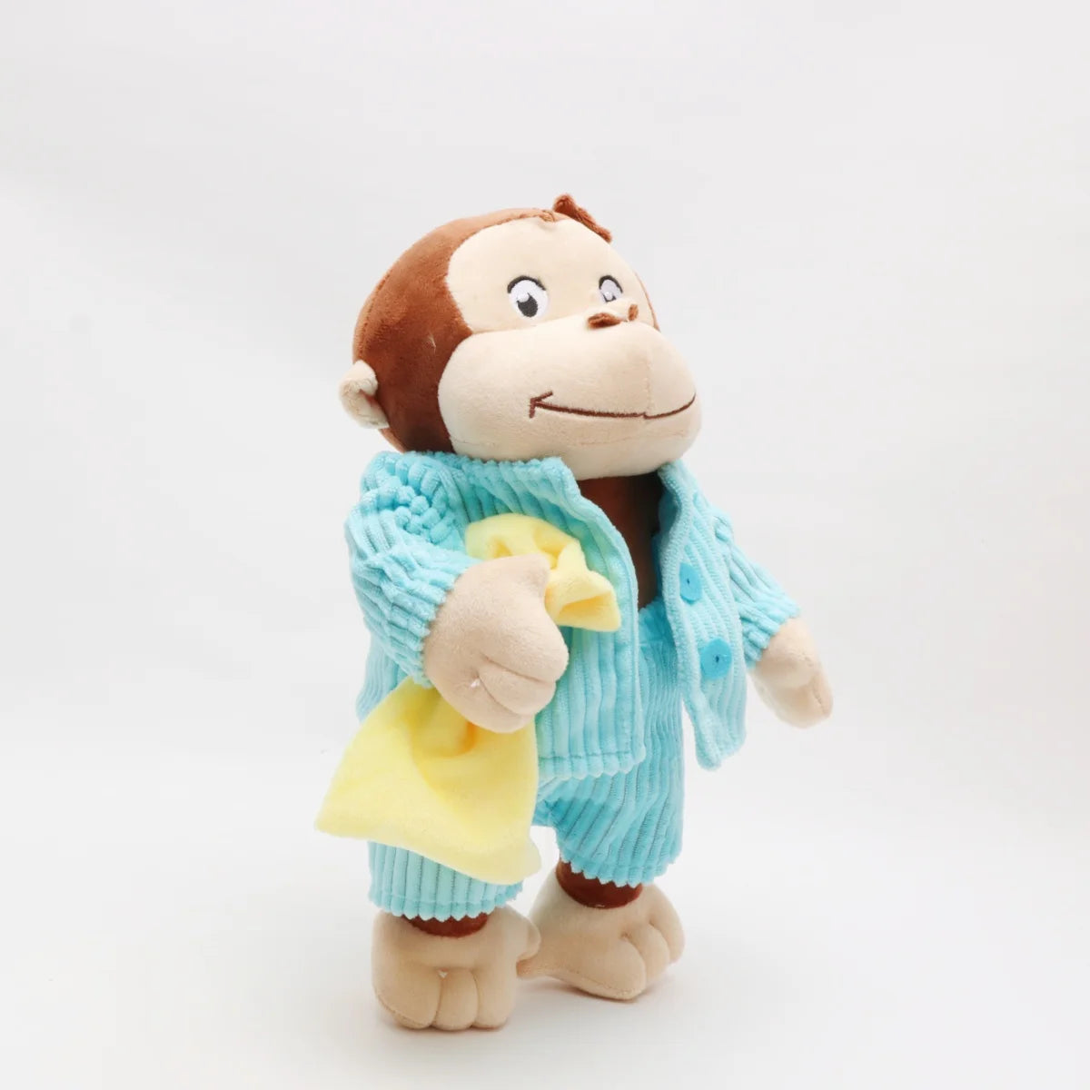 おさるのジョージ 水色のリブ服 ぬいぐるみ 黄色バッグ付き
