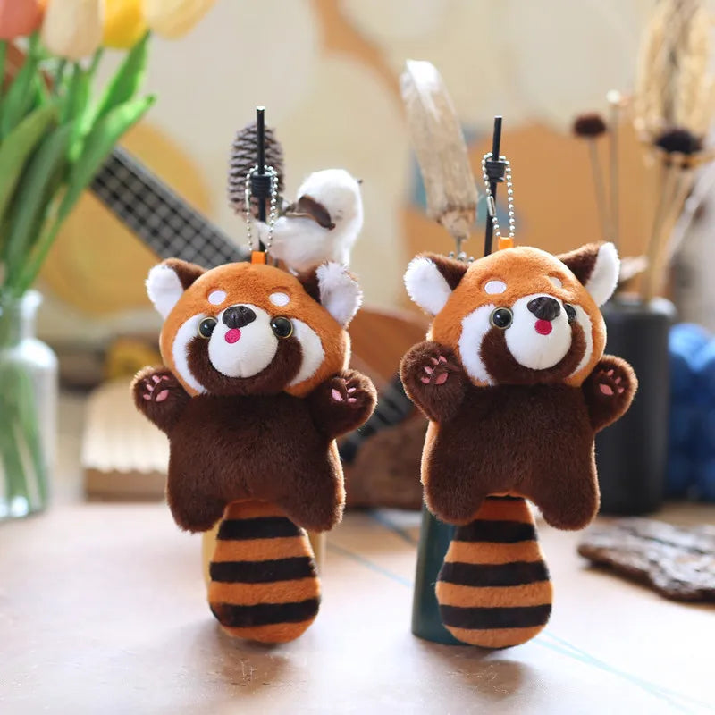 Cute Cartoon Red Panda Plush Toy Pendant Little Raccoon Doll Keychain Doll Playground Raccoon Stuffed Backpack Decor Gifts Kids