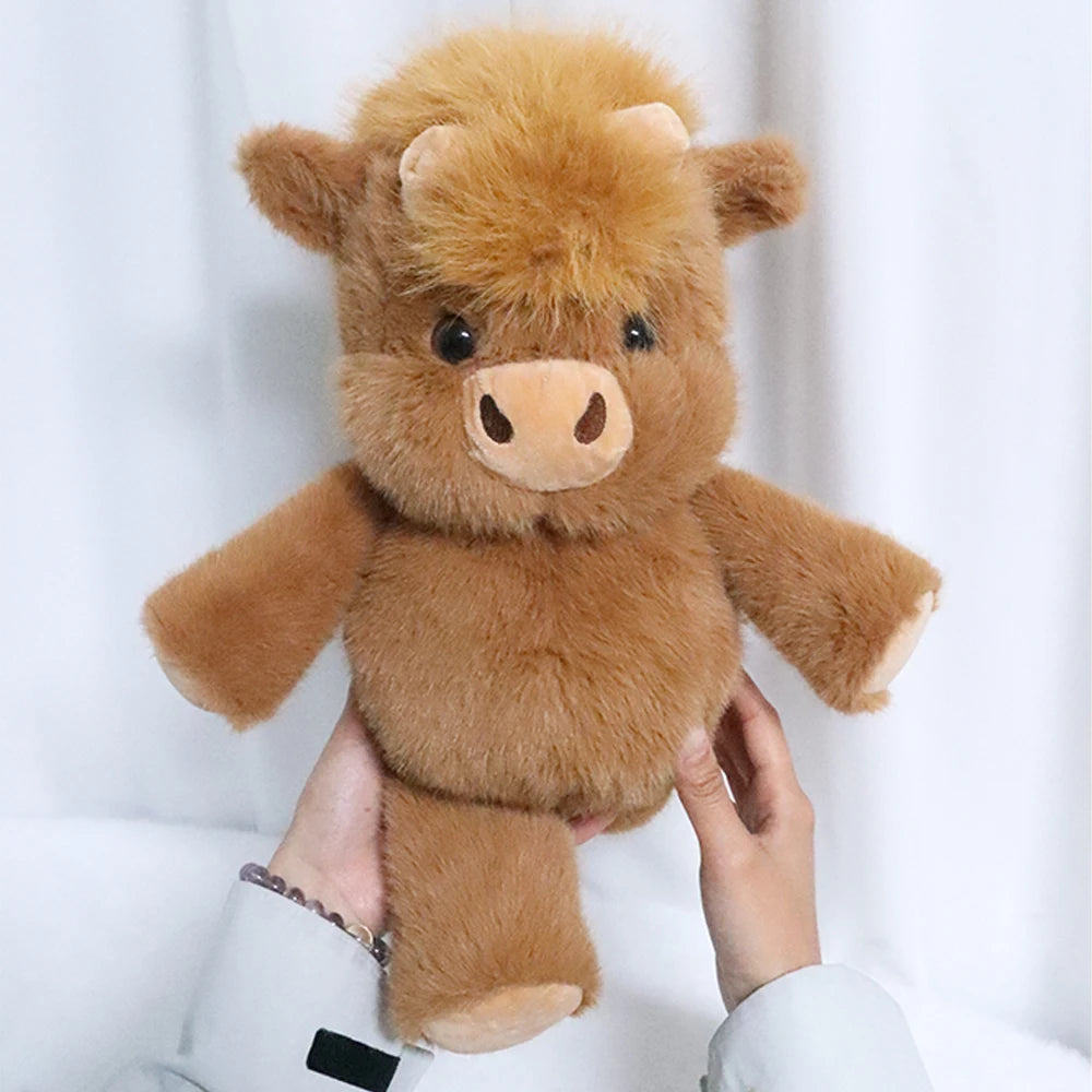 Adorable Brown Highland Cattle Plush Toys Huggable Running Cow Stuffed Animal Made with Premium Soft Fabric Soothing Companion