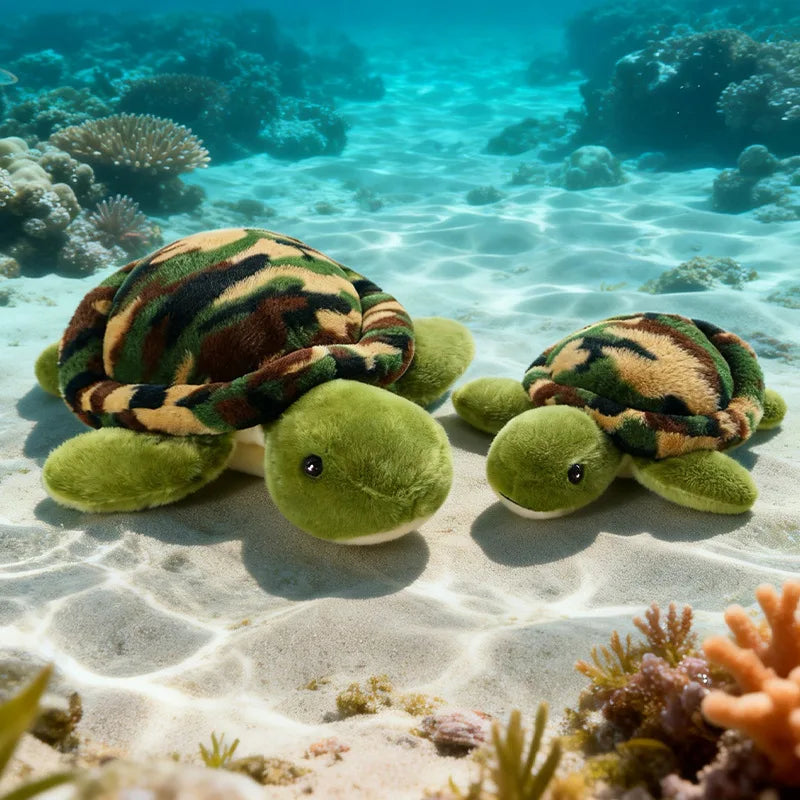 45cm Cute Green camouflage Tortoise Doll Stuffed LifeLike Real Aquatic Animal Plushie Sleeping Companion Gift