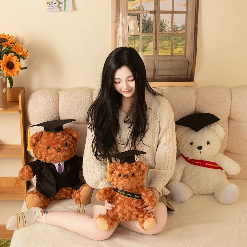 卒業記念テディベア ぬいぐるみ 角帽ガウン 茶白2体セット