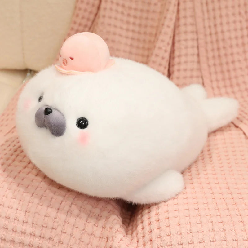 ふわふわ 白い アザラシ 親子 ぬいぐるみ 3段積み ミニタコ付き
