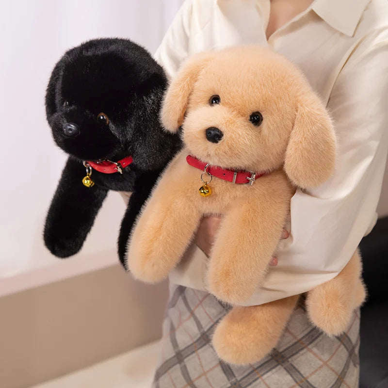 可愛いふわふわ子犬ぬいぐるみ 黒とベージュ 2匹セット 首輪付き