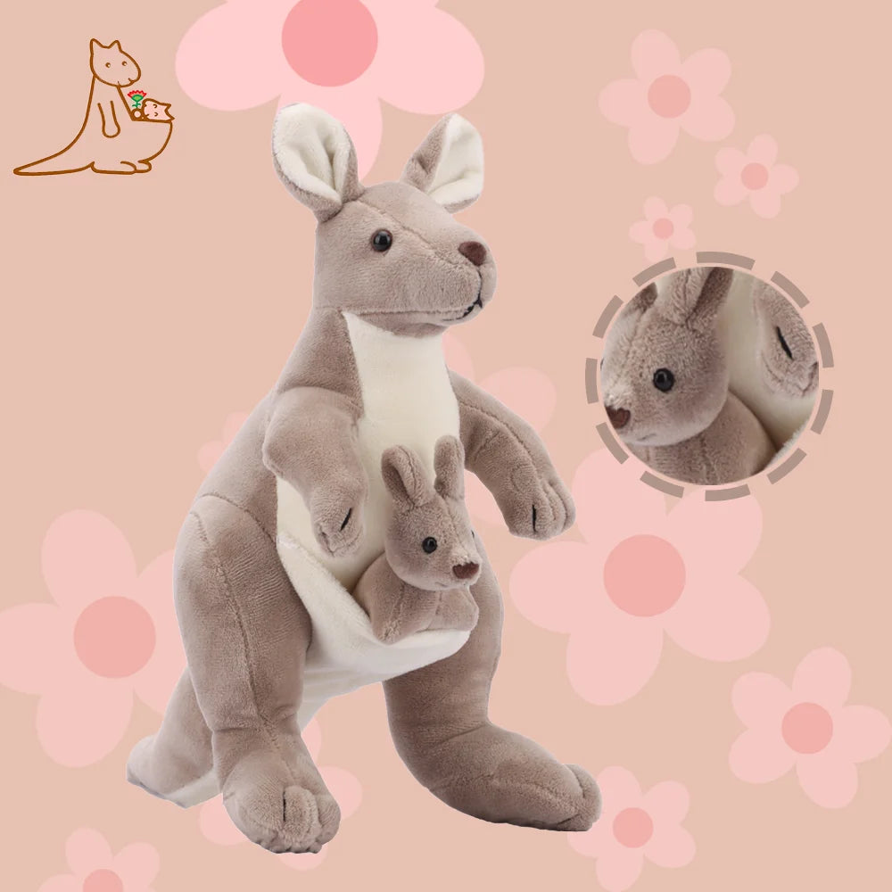 ふわふわ グレージュ 親子カンガルー ぬいぐるみ 赤ちゃん入り