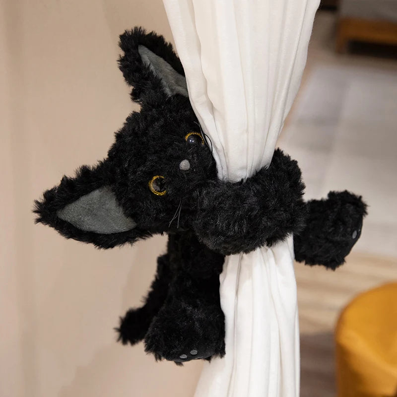 Cute Black Cat Plush Toy Throw Pillow Kawai Khaki Curly Black Cat Long Hair Doll Stuffed Animals Festive Gifts For Kids Birthday