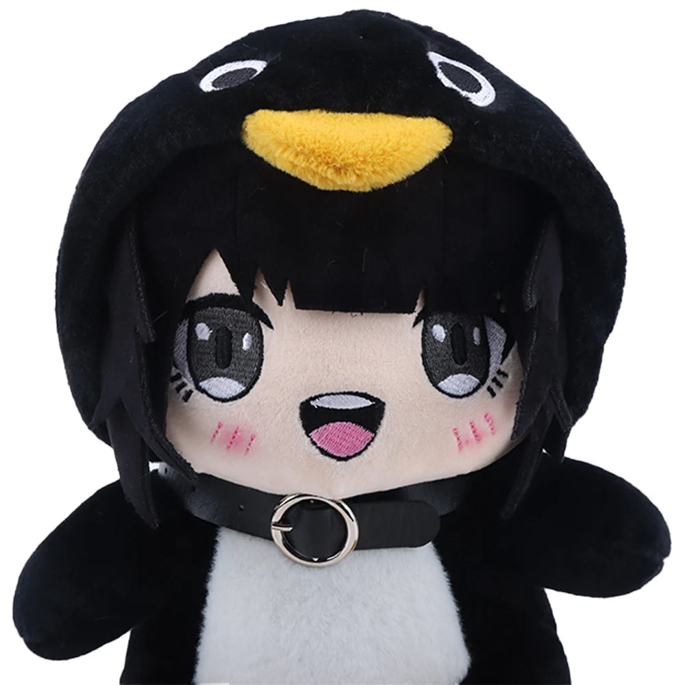 ペンギンパーカーとチョーカー付きアニメ風ぬいぐるみ