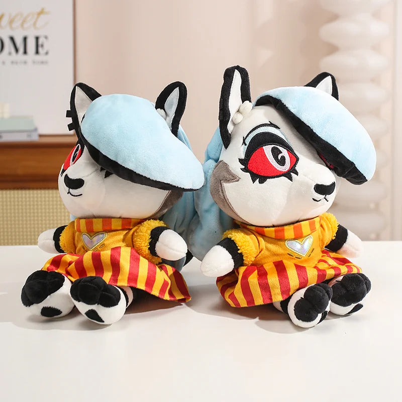 赤い瞳と青いベレー帽の狼ぬいぐるみ ホログラムハート