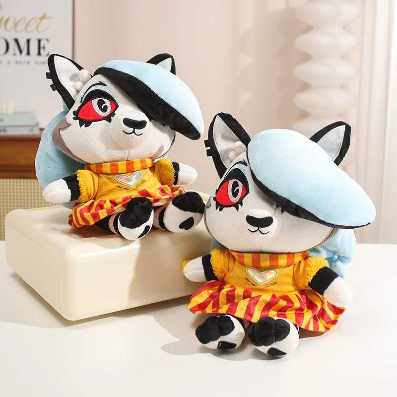 赤い瞳と青いベレー帽の狼ぬいぐるみ ホログラムハート