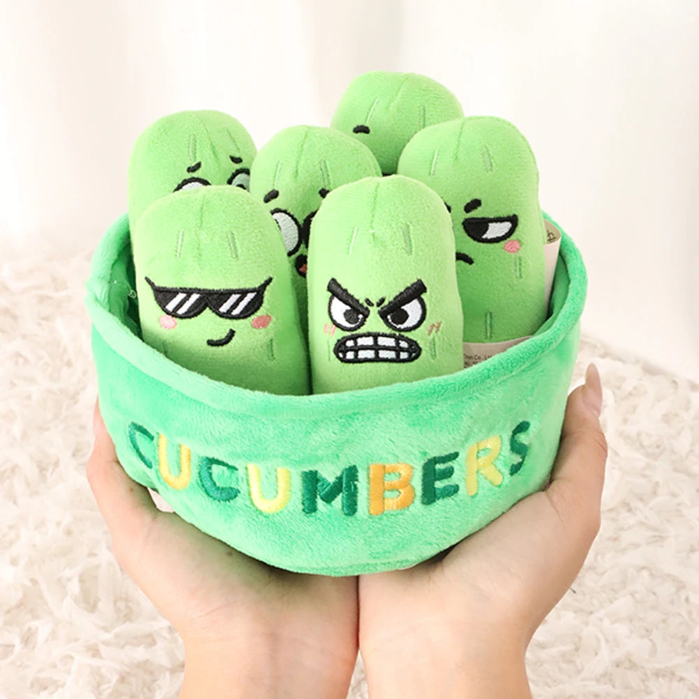 16cm Cute A Basket of Multi-expression Cucumber Plush Toys Six Expressive Cucumbers In the Basket Toys for Kids Birthday Gifts