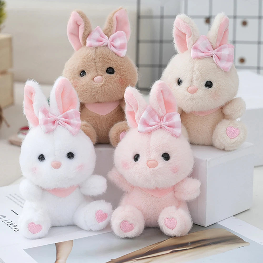 ふわふわ かわいい ピンクギンガムリボン うさぎ ぬいぐるみ 足裏ハート