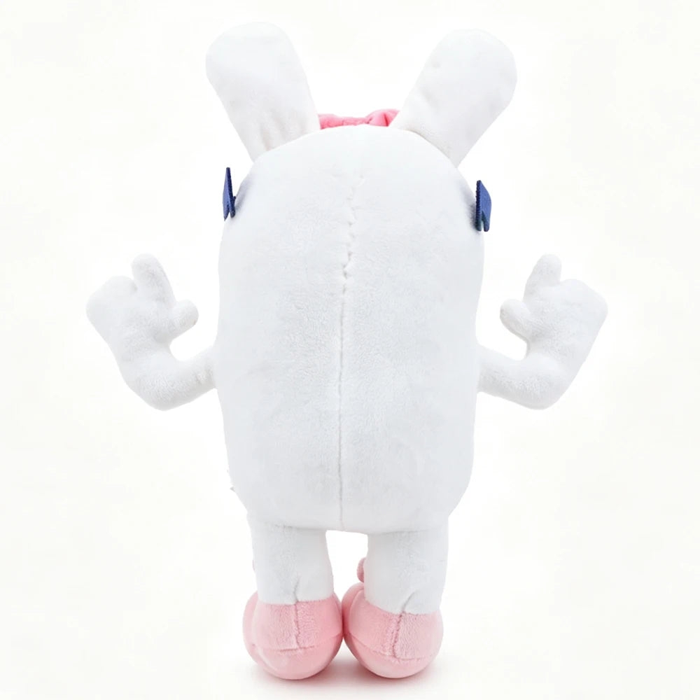 ピクセルサングラスの 白うさぎ ぬいぐるみ ピンクのリボンとスリッパ