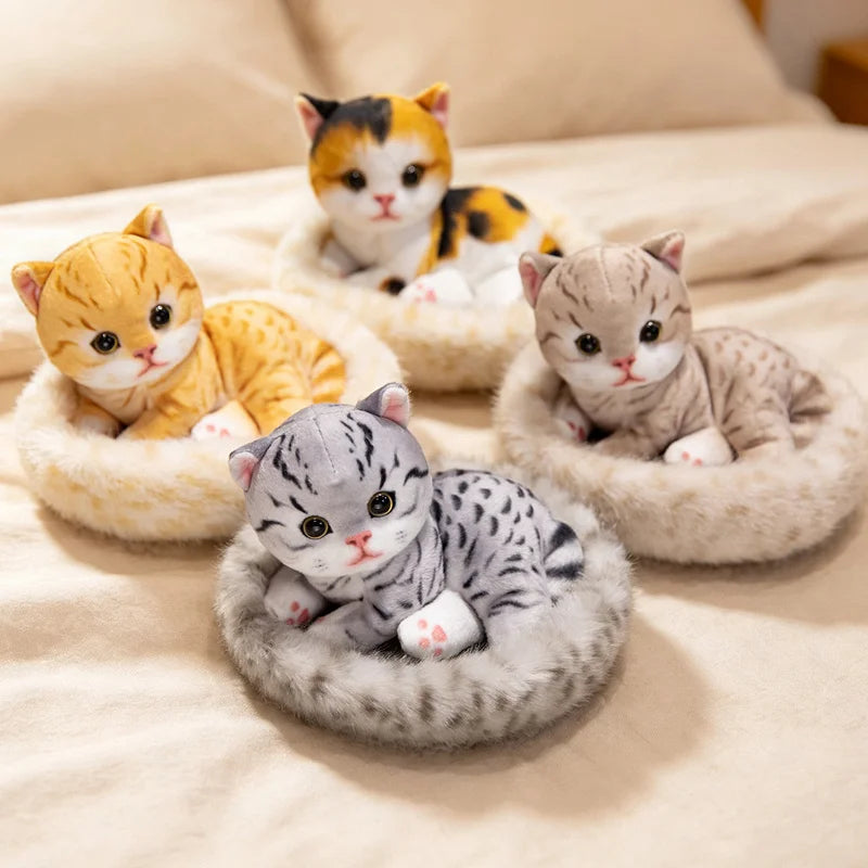 リアルな可愛い子猫のぬいぐるみ おうちベッドセット