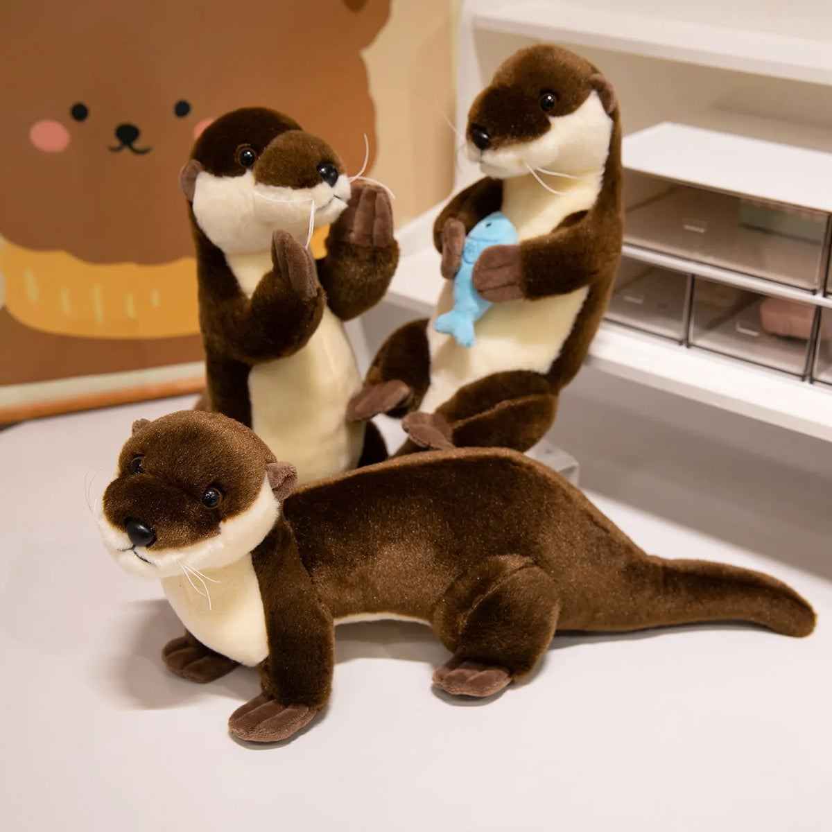 カワウソ ぬいぐるみ お魚付き ふわふわ ブラウン