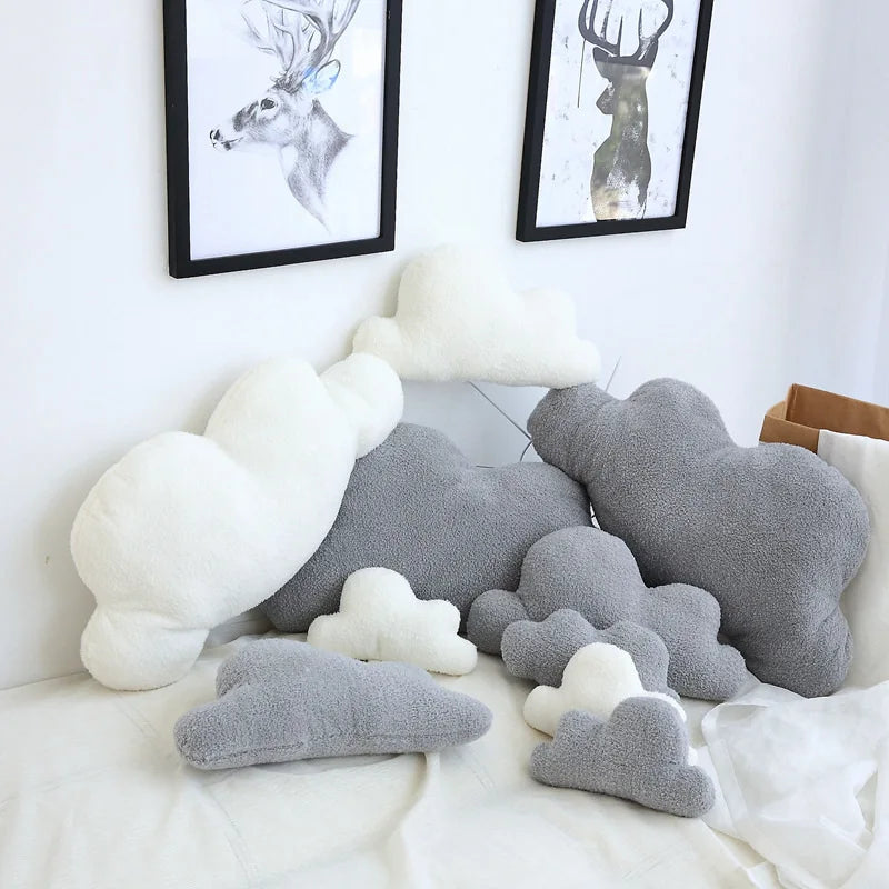 ふわふわ モコモコ 雲形 クッション 白 グレー