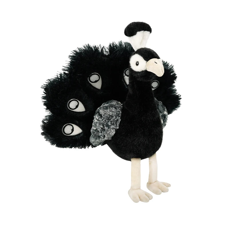 座れる ふわふわ 孔雀 ぬいぐるみ 白と黒