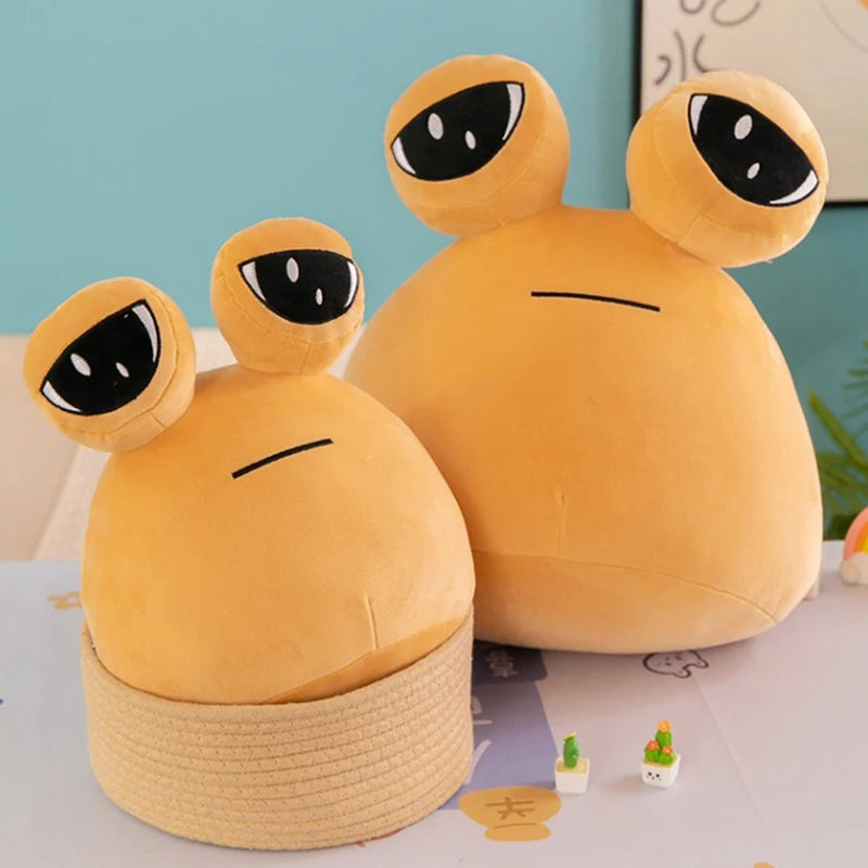 大きな目のアプリコットカラー ふわふわクッション