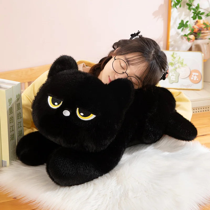 不機嫌な黒猫の寝そべりぬいぐるみ