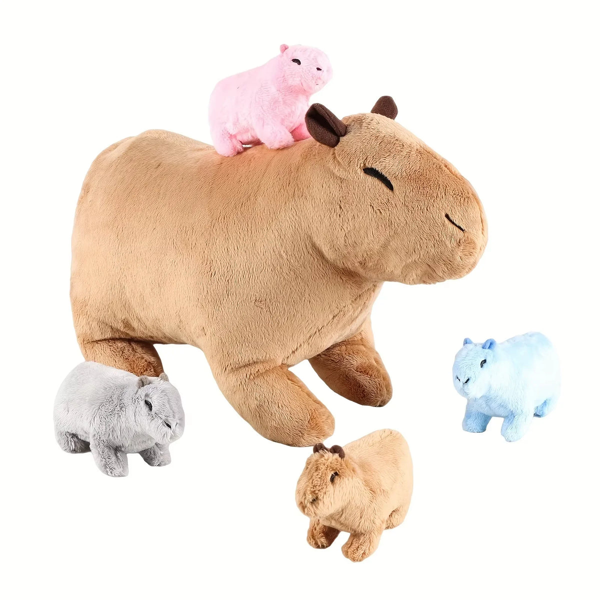 カピバラ 親子 ぬいぐるみ 5匹セット カラフルな赤ちゃん付き