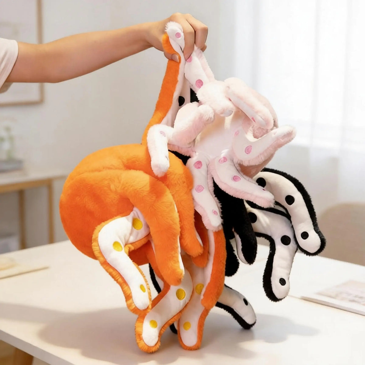 ふわふわ リバーシブル ハートの目パッチ タコ ぬいぐるみ