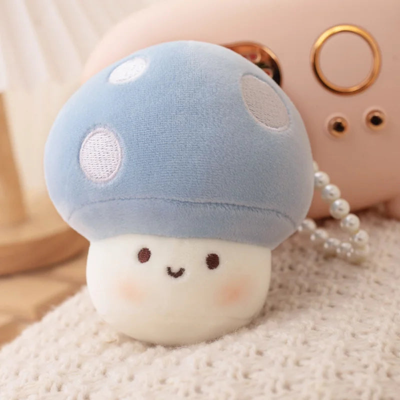 ふわふわ笑顔のカラフル水玉キノコ ミニぬいぐるみ