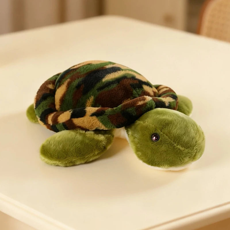 45cm Cute Green camouflage Tortoise Doll Stuffed LifeLike Real Aquatic Animal Plushie Sleeping Companion Gift