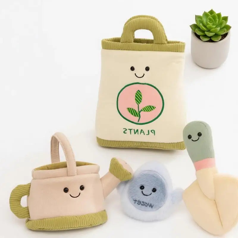 コーデュロイの笑顔ガーデニングぬいぐるみ 植物バッグとじょうろ