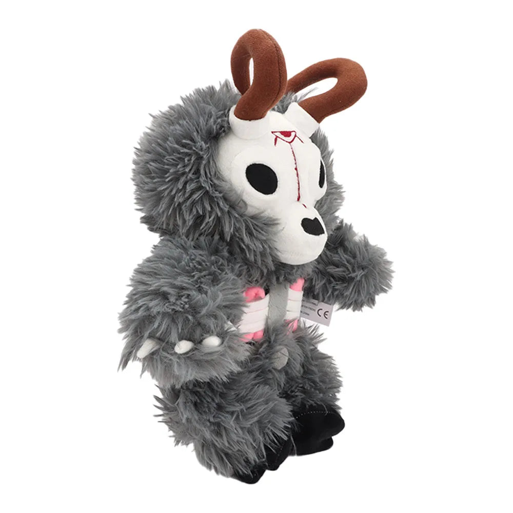 角付き骸骨顔 ピンク肋骨 ふわふわグレー ぬいぐるみ