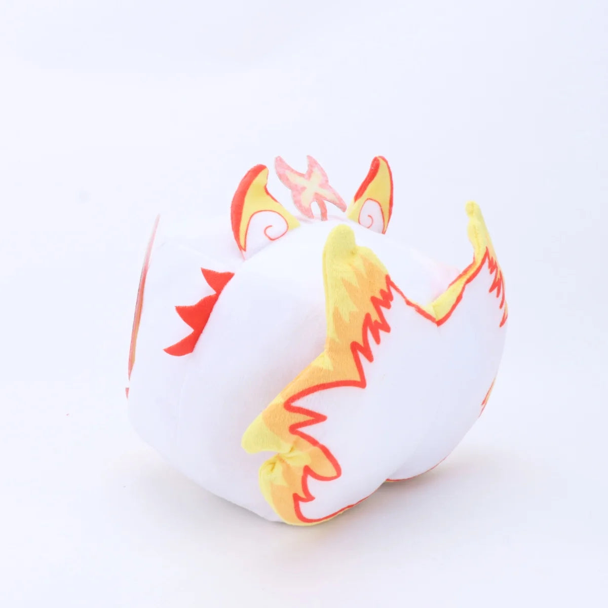 白の稲荷狐面 赤黄模様 キューブぬいぐるみ