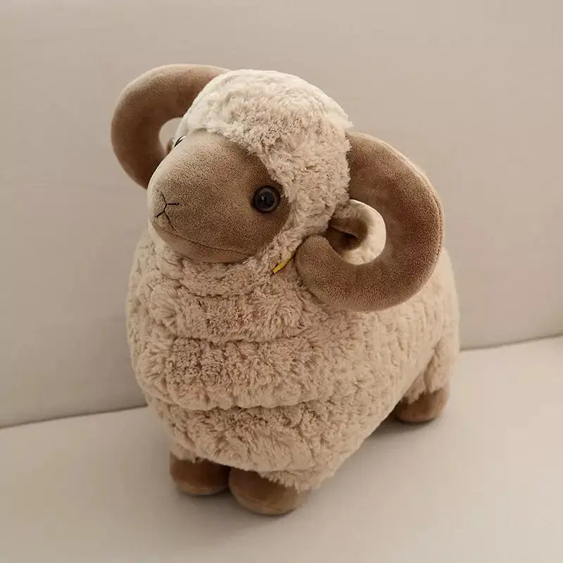 フワフワ 羊のぬいぐるみ 角付き クリームと白