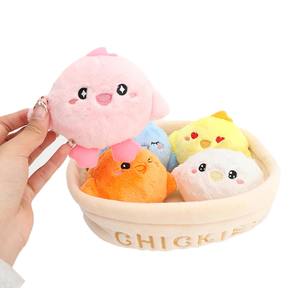 かわいい ふわふわ ミニ ぬいぐるみ ひよこ と 餃子 バスケット入り