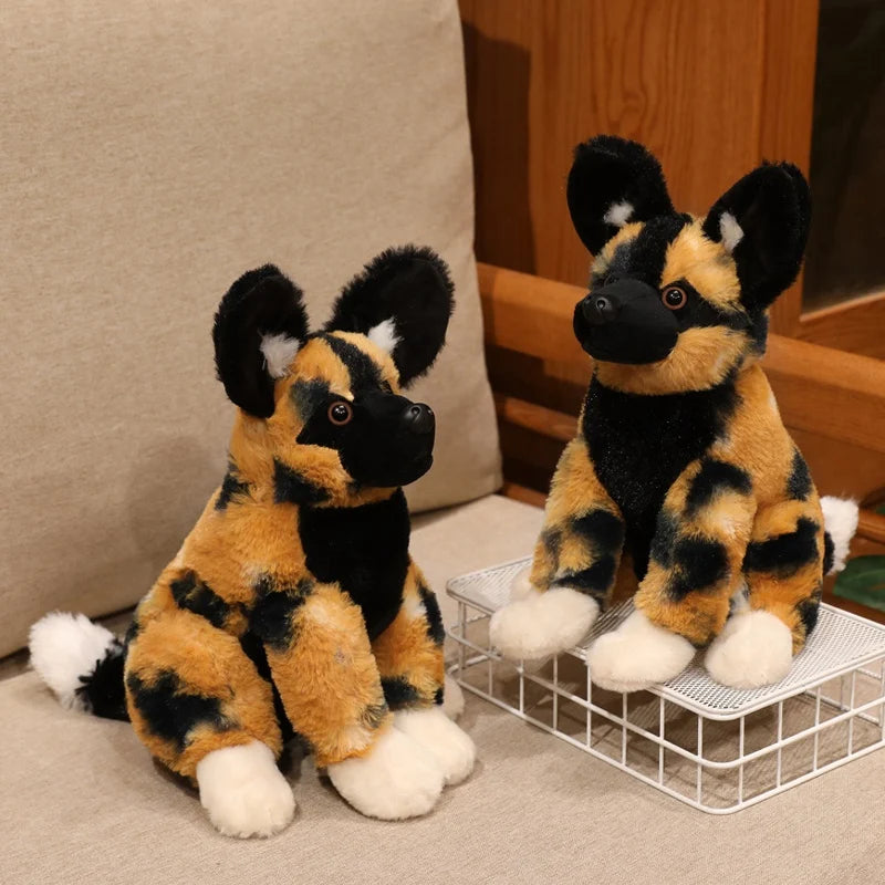 Realistic African Wild Dog Plush Toy Lifelike Lycaon pictus Plushie African Painted Dog Stuffed Animal Hyena Simulation Doll Toy