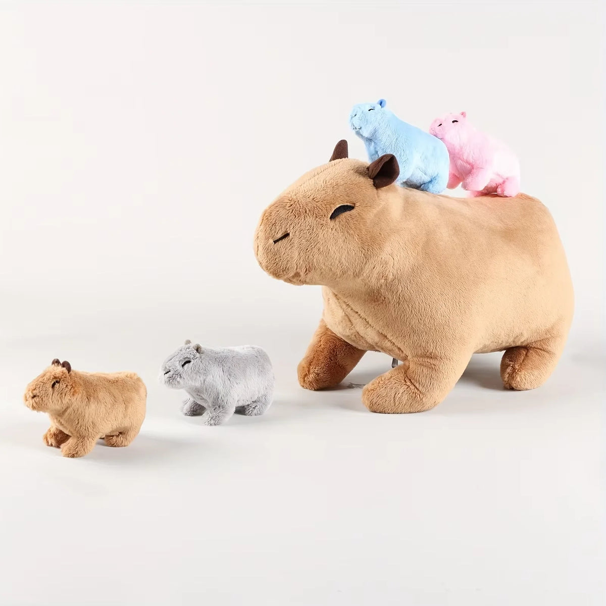 カピバラ 親子 ぬいぐるみ 5匹セット カラフルな赤ちゃん付き