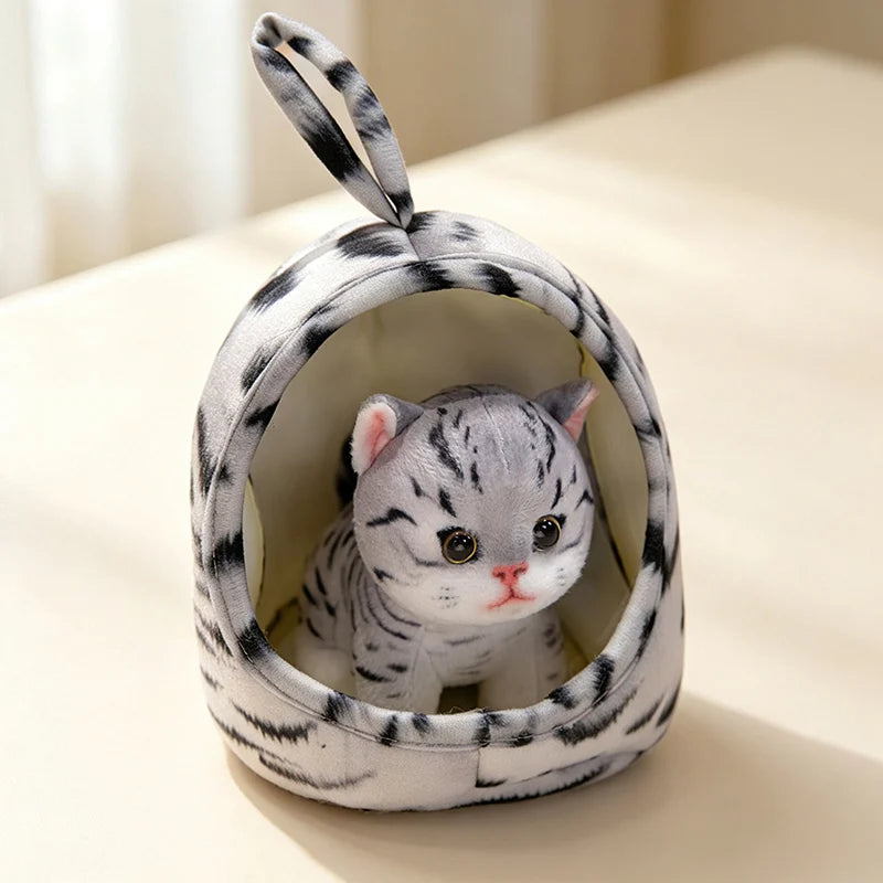 リアルな可愛い子猫のぬいぐるみ おうちベッドセット