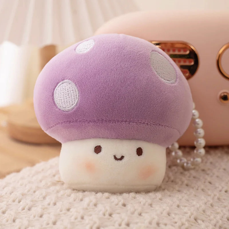 ふわふわ笑顔のカラフル水玉キノコ ミニぬいぐるみ