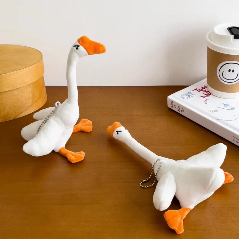 Kawaii Funny White Goose Duck Plush Keychain Backpack Charm Cute Soft Doll Stuffed Animal Toy Holiday Birthday Gift Idea