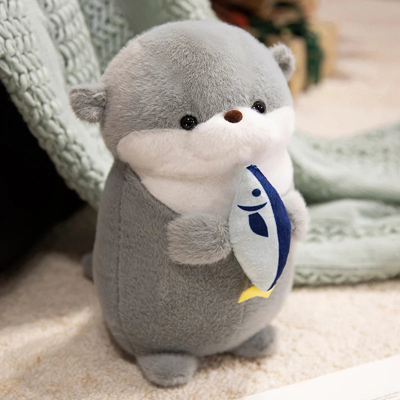 可愛い魚抱っこ カワウソ ぬいぐるみ グレー&ブラウン
