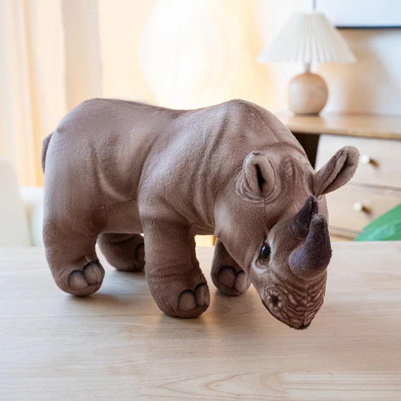 リアルな フワフワ サイのぬいぐるみ グレー ブラウン