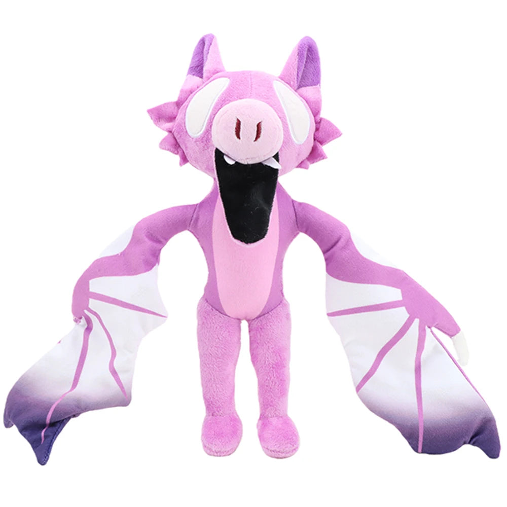 薄紫とピンクの翼付きモンスターぬいぐるみ